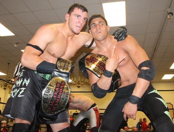 The Down Boyz after winning the VPW Tag Team Championships